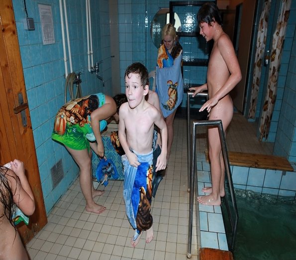 Family bare rest in a sauna