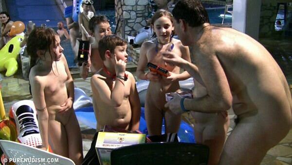 Family nudism premium - bare rest in the pool